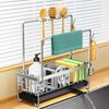 PKBD Sponge Rack Tool Hook Sponge & Cleaning Tool Stand Kitchen Storage Drainer Rack Kitchen Sink with Removable Drainer Tray (Silver)