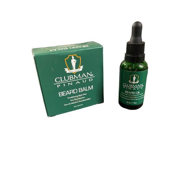 Clubman Pinaud Beard Oil (1 Oz) & Beard Balm (2 Oz) Set For Facial Hair and Skin