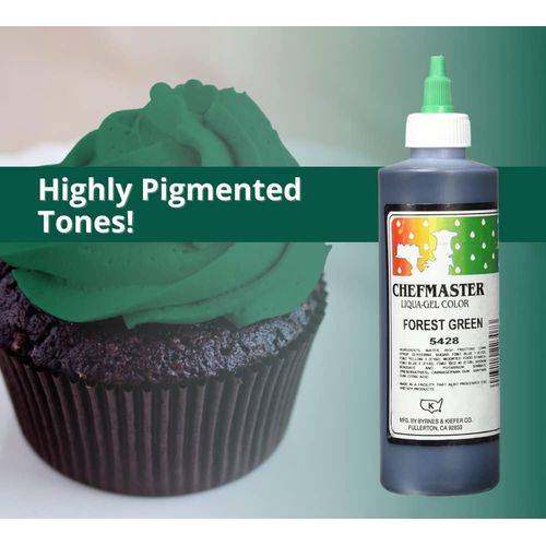 Chefmaster Forest Green Liqua-Gel® Food Coloring | Vibrant Color | Professional-Grade Dye for Icing, Frosting, Fondant | Baking & Decorating | Fade-Resistant | Easy-to-Use | Made in USA | 10.5 oz