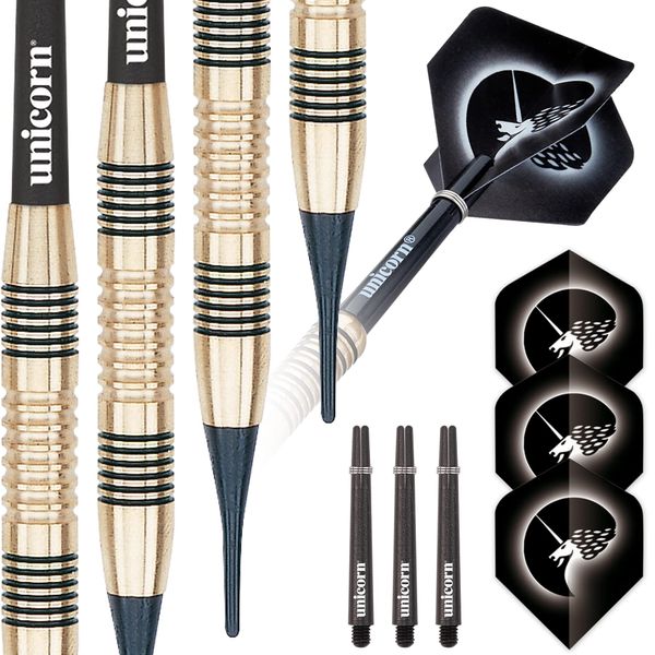 Unicorn Soft Tip Darts Set | Core Style 1 | 100% Brass Barrels | 19 g