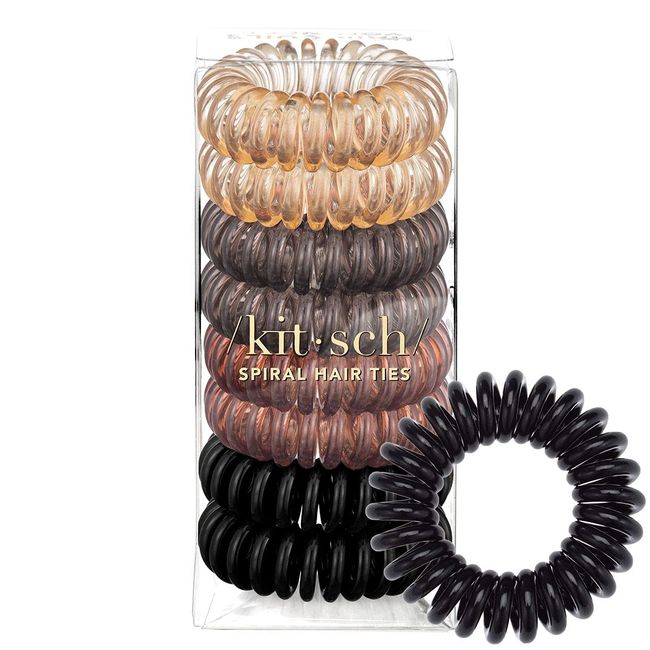 Kitsch Spiral Hair Ties for Women - Waterproof Ponytail Holders for Teens | Stylish Phone Cord Hair Ties & Hair Coils for Girls | Coil Hair Ties for Thick Hair & Thin Hair, 8 Pcs (Brunette)