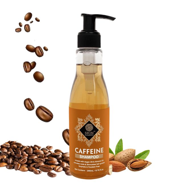 Skin Elements Caffeine Shampoo (6.76 fl.oz) - infused with Argan & Almond Oil (Vitamin E Booster) for Hair Fall Control - SLS & Paraben Free