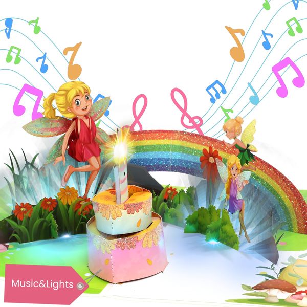 Ecloverlife Musical Birthday Card Girl, Pop Up 3D Birthday Card for Daughter, Granddaughter, Niece - Fairy Birthday Card with Blowable Canlde for 3/4/5/6/7/8 Years-Old Girls