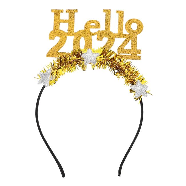 VOOVEN Hello 2024 Happy New Year Headband, Sparkling Sequin Hair Accessories, Shining Star Hair Band, Creative Photography Props, New Year's Eve Decorations, Evening Parties, and Party Supplies