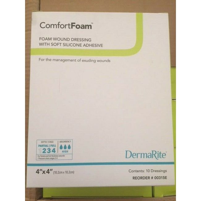 Dermarite Industries Comfort Foam, Foam with Silicone 4x4, 10 Count  Exp 02/2023