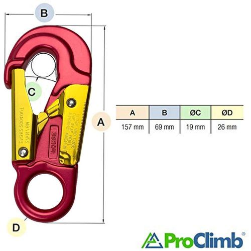 ProClimb Forged Aluminum Snaphook - Double Action Self Locking Gate, Captive Eye 27 kN - Red-Snaphook- Aluminum Snap Hook Hardware