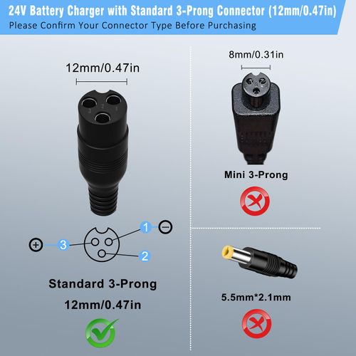 24V Charger for Electric Scooter Razor MX350 Electric Scooter Dirt Bike E100 E175 E200 E200S E300 E300S E500 Pocket Mod, Sports Mod and Dirt Quad