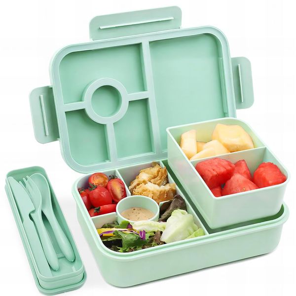 Bugucat Bento Lunch Box 1300ML,Kids Lunch Box Bento Boxes with 4 Compartments Cutlery,Leak-Proof Lunchbox Snack Boxes for Kids Adult,Kids Lunch Box with Compartments for School Kindergarten Office