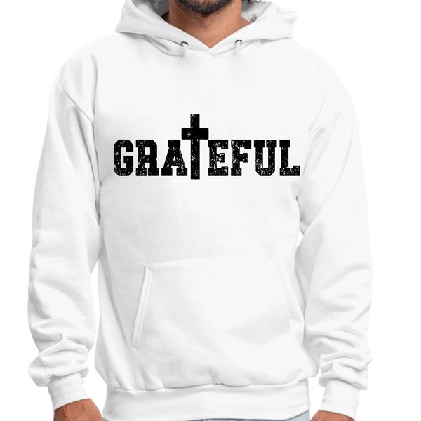 Mens Graphic Hoodie Grateful Print - White / S