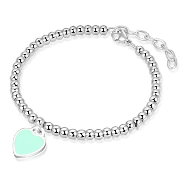 Jewanfix Charm Bracelet for Girls, Stainless Steel Love Heart Charm Silver Italian Handmade 4mm Bead Ball Strand Chain Bracelet for Women