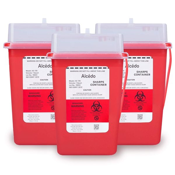 Sharps Container for Home Use and Professional 1 Quart (3-Pack) by Alcedo | B...