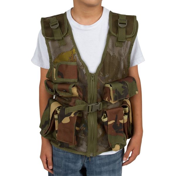 Modern Warrior Junior Black Camo Tactical Vest Fits 50-125-Pounds