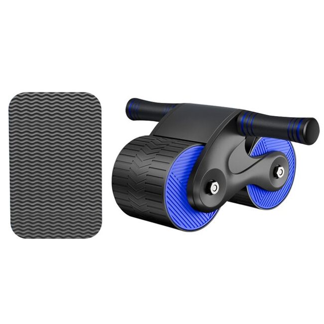 Stable Dual Wheels Anti Slip AB Roller Automatic Rebound Wheel with Knee Pads for Abdominal Core Strength Training Workout, Dark Blue