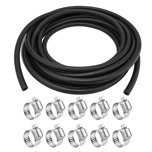 Byredio 1/2 Transmission Hose Fuel Line High-Pressure Transmission Cooler Injection Hose with 10 Clamps For Gas, Diesel, Bio-diesel Fuel, Engine Oil, Hydraulic 10 Feet