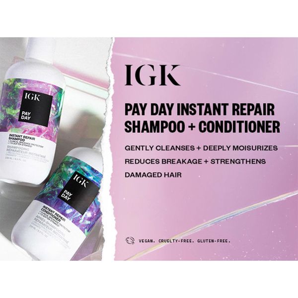 IGK Pay Day Instant Repair Shampoo and Conditioner Set | Bond-Building + Damage Repair | Vegan + Cruelty Free |