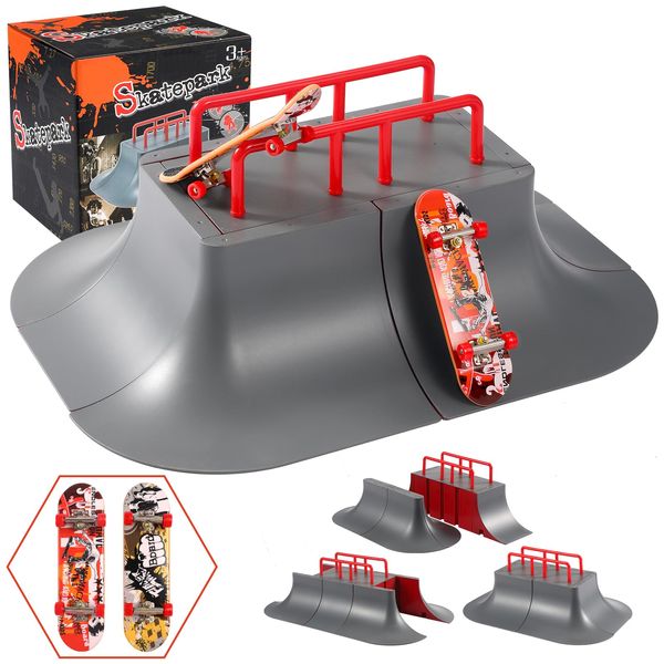 Finger Skateboard Park,Fingerboard Skate Park Kit with 2 Fingerboards and 7 Skatepark Ramps for Boys or Girls Gift,Skateboard Toys Christmas Birthday Gift for Kids(7 in 1)