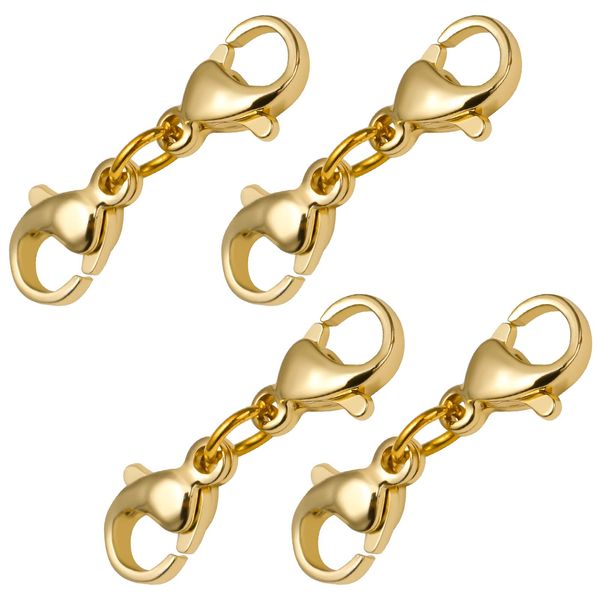 KINBOM 4pcs 22mm/0.87inch Double Lobster Clasp Extender, Double Claw Connector Gold Bracelet Extender Jewelry Clasp Necklace Shortener for Women Girls DIY Jewelry Making