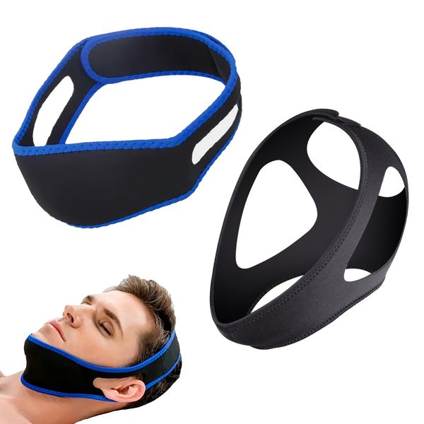 2PCS Anti Snoring Chin Strap, Adjustable Snoring Solution, Anti Snoring Devices for Men and Women，Adjustable Chin Sleep Strap to Keep Mouth Closed for Men and Women (Balck,Blue)