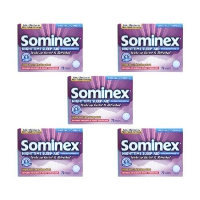 5 Pack Sominex Nighttime Sleep Aid Original Formula 72 Count Each