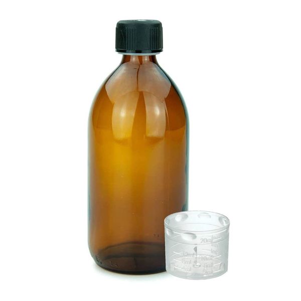 Devitre Brown Glass Bottle 500 ml with Lid Measuring Cup and Label