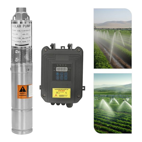 DC24V 210W 3" Solar Submersible Pump Bore Deep Well Water Pump & MPPT Controller