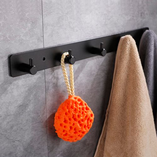 WNEBATH Black Wall Hooks, Matte Black Bathroom Hook Rail, Self Adhesive 5 Hooks Key Hook Rack Hanger Towel Robe Stick Hooks for Toilet Entryway Hallway Kitchen Wall Mounted