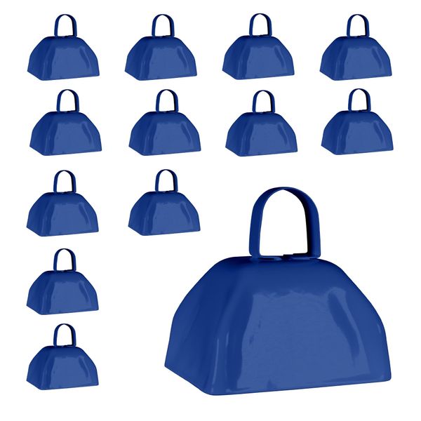 Windy City Novelties Metal Cowbells with Handles 3 inch Noise Maker - 12 Pack (Navy Blue)