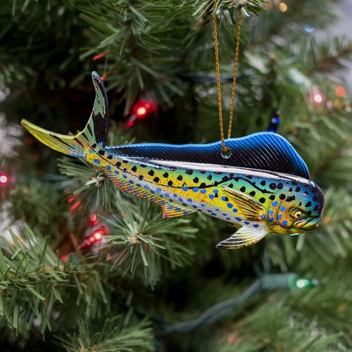 Treasure Gurus Hanging 5" Mahi Fish Tropical Xmas Gift Topper Coastal Christmas Tree Ornament Nautical Holiday Decor