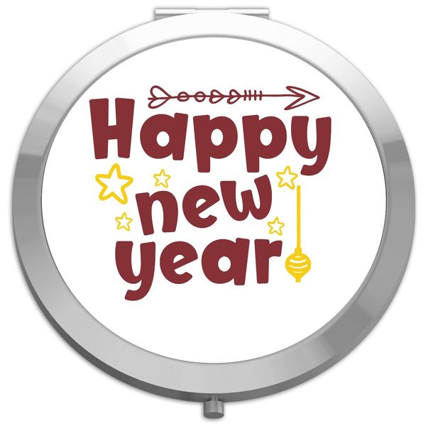 Happy new year (decorations style) festive statement [XMAS21] folding compact pocket mirror - silver round circle shape