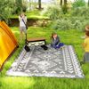 Outsunny Outdoor Rug, 9' x 12' Floor Mat, Gray White Rhombus Patchwork