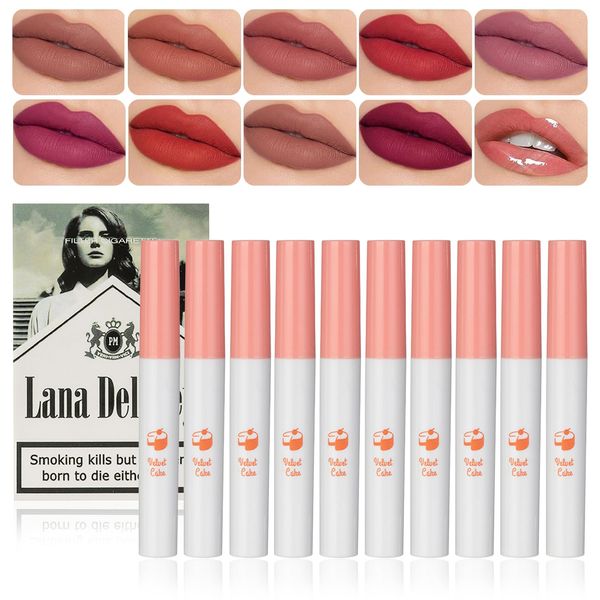 Lana Del Rey Lipstick, Matte Lipstick Sets for Women Long Lasting Plumping Lip Gloss 10 PCS High Pigmented Velvety Waterproof Natural LipStick Makeup Gifts Set