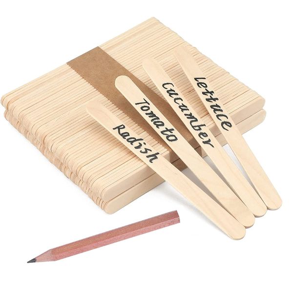 50 Wooden Plant Labels and Pencil Marker Sticks Garden Seed Pot Tray Name Tag