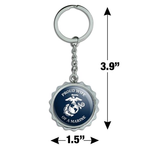 Proud Wife of a Marine USMC White Logo on Blue Officially Licensed Keychain Chrome Plated Metal Pop Cap Bottle Opener