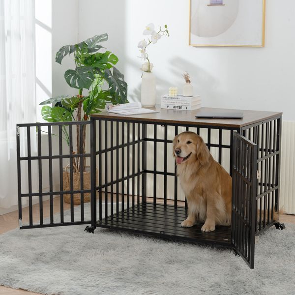 Large Size Metal Dog Crate Kennel Cage Night Stand End Table Pet Furniture