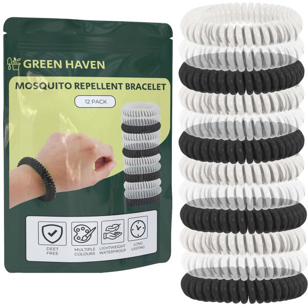 Green Haven Natural Mosquito Repellent Bracelets 12 Pack – Nature Leather Braided Wrist Bands for Children and Adults | Adjustable Leather Deet Free | 300-Hour Insect Repellent Protection