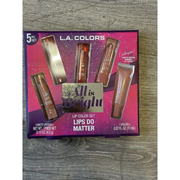 L.A. Colors All Is Bright Lip Color Set. Includes 4 Matte Lipsticks And 1 Gloss