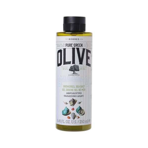 KORRES Olive Sea Salt feuchtigkeitsspendendes Duschgel für geschmeidige Haut, mit extra nativem Olivenöl, vegan, 250 ml