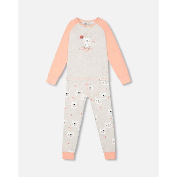 Organic Cotton Long Sleeve Printed Bears One Piece Pajama Oatmeal Mix - 7