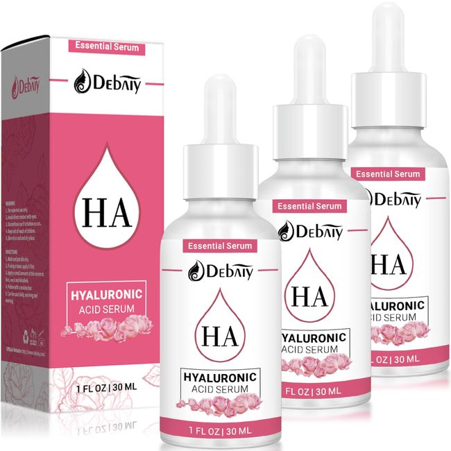 3 Pack Rose Hyaluronic Acid Serum for Face Anti-Wrinkle Anti-Aging Serum with Palmitoyl Pentapeptide-4 & Palmitoyl Tripeptide-1 (1fl oz | 30ml/Each)