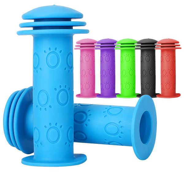 Fahrradgriffe Kinder - lenkergriffe Fahrrad Kinder 22mm mit Höchster Sicherheit Prallschutz | lang 105mm Kinderfahrrad Griffe für Roller,Dreirad,Kinder Laufrad,Kinderfahrrad (Blau)
