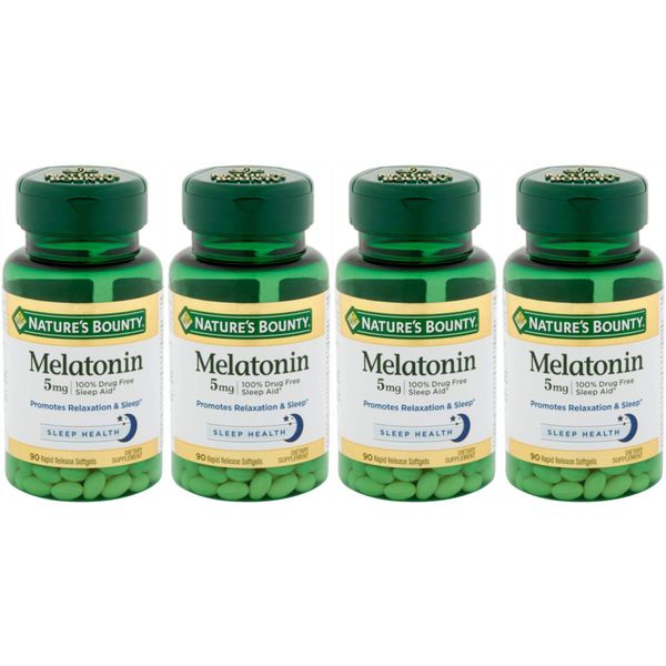 Nature's Bounty Super Strength Melatonin 5 mg Softgels 90 ea (Pack of 4)