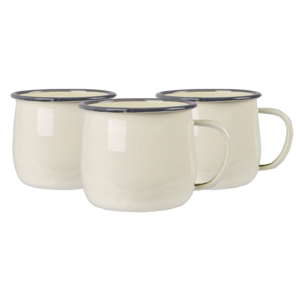 Argon Tableware Coloured Belly Mugs - 375ml - Cream/Grey - Pack of 6 - Enamel Drinking Cups for Hot Chocolate, Tea, Coffee