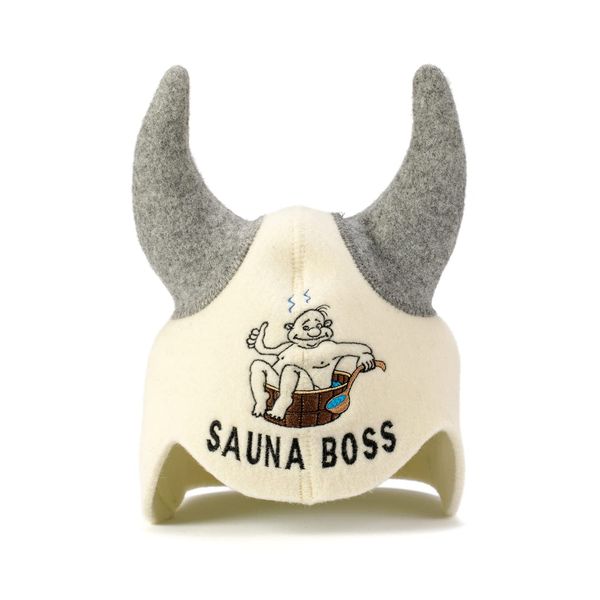 SAUNA GURU Sauna Boss Horns Hat, 100% Organic Wool Felt Sauna Cap, Banya Hat Sauna Hair Protector, Sauna Accessories Embroidered Hat, Sauna Accessory, Sauna Gifts for Men and Women, Russian Sauna Hat