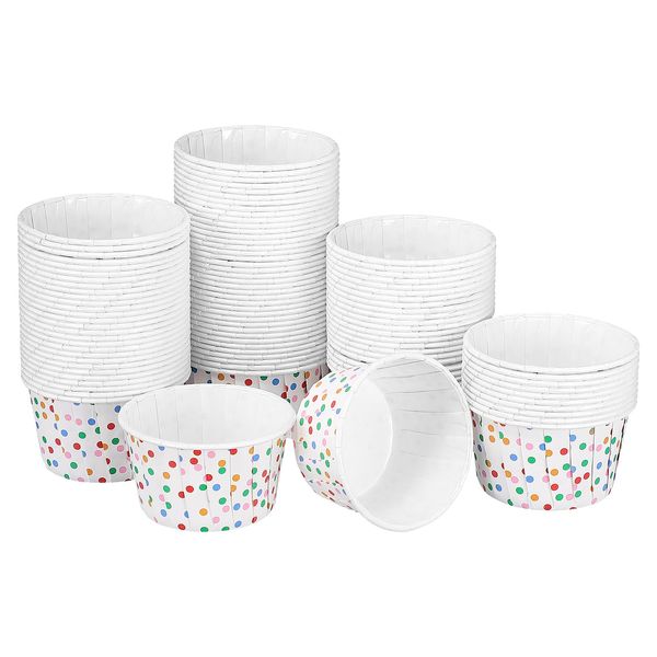 Housoutil Ice Cream Bowls Disposable - 100 Count - Paper Ice Cream Cups, Party Supplies Food Containers for Dessert, Snack Frozen, Yogurt Soup,Sundae,Polka Dots