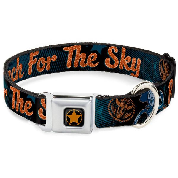 Dog Collar Seatbelt Buckle Woody Reach For The Sky Denim Blue Print 16 to 23 Inches 1.5 Inch Wide