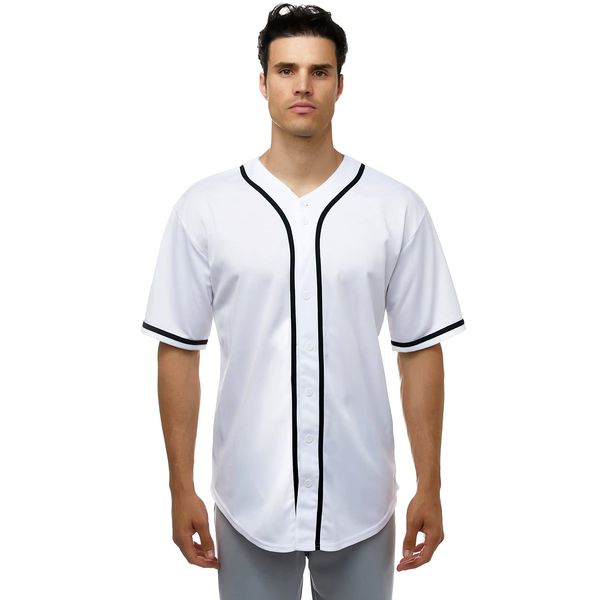 JC DISTRO Men's Short Sleeve Plain Button Down Baseball Jersey Team Jersey White Large