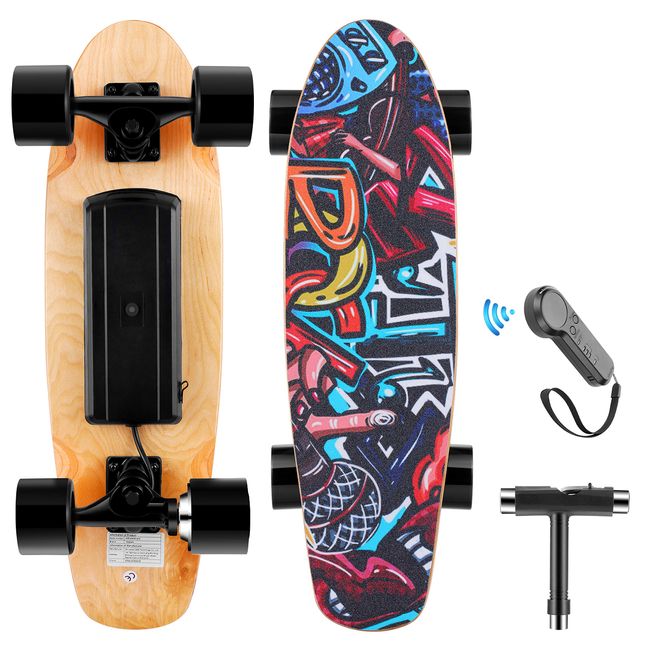 WOOKRAYS Electric Skateboard with Wireless Remote Control, 350W, Max 20KM/H 7 Layers Maple E-Skateboard, 3 Speed Adjustment for Adult, Teens, and Kids (Black)