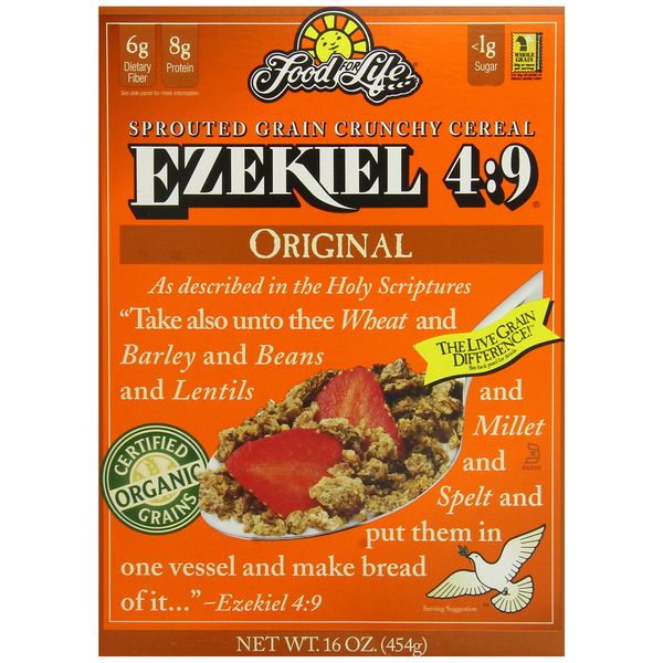 Food For Life Ezekiel 4:9 Organic Sprouted Whole Grain Cereal, Original, 16-Ounce Boxes (Pack of 6)