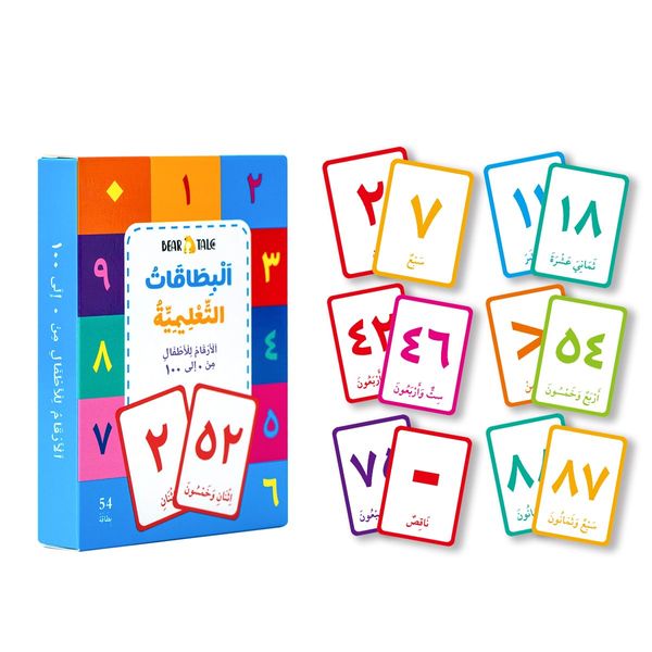 Bear Tale Arabic Flash Cards for Kids Toddlers Learning About Numbers, Double-Sided Flashcards for Pre-School Learners, Set of 54 Arabic Numbers Learning Educational Toys Gifts for Boys and Girls