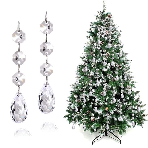 30PCS Christmas Tree Hanging Ornaments, Glass Crystal Prism Parts Chandelier Lamp Teardrop Hanging Decorations Perfect for Christmas Tree Decorations (Drop shape-30pcs)